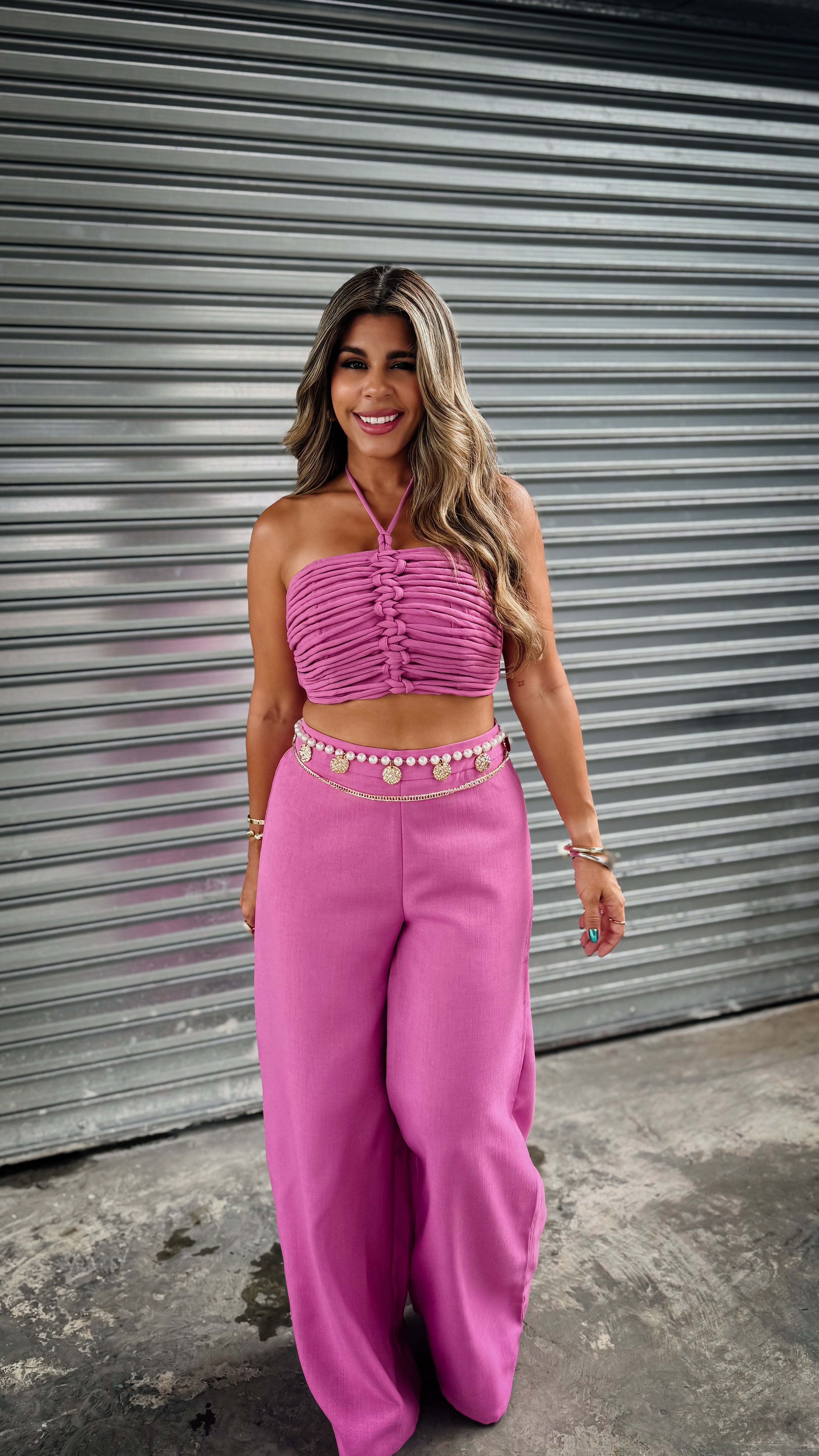 “HANA” HALTER NECK CROP TOP & WIDE LEG PANTS SET