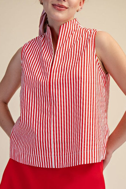 “NURIA” ROUND COLLAR STRIPED TOP