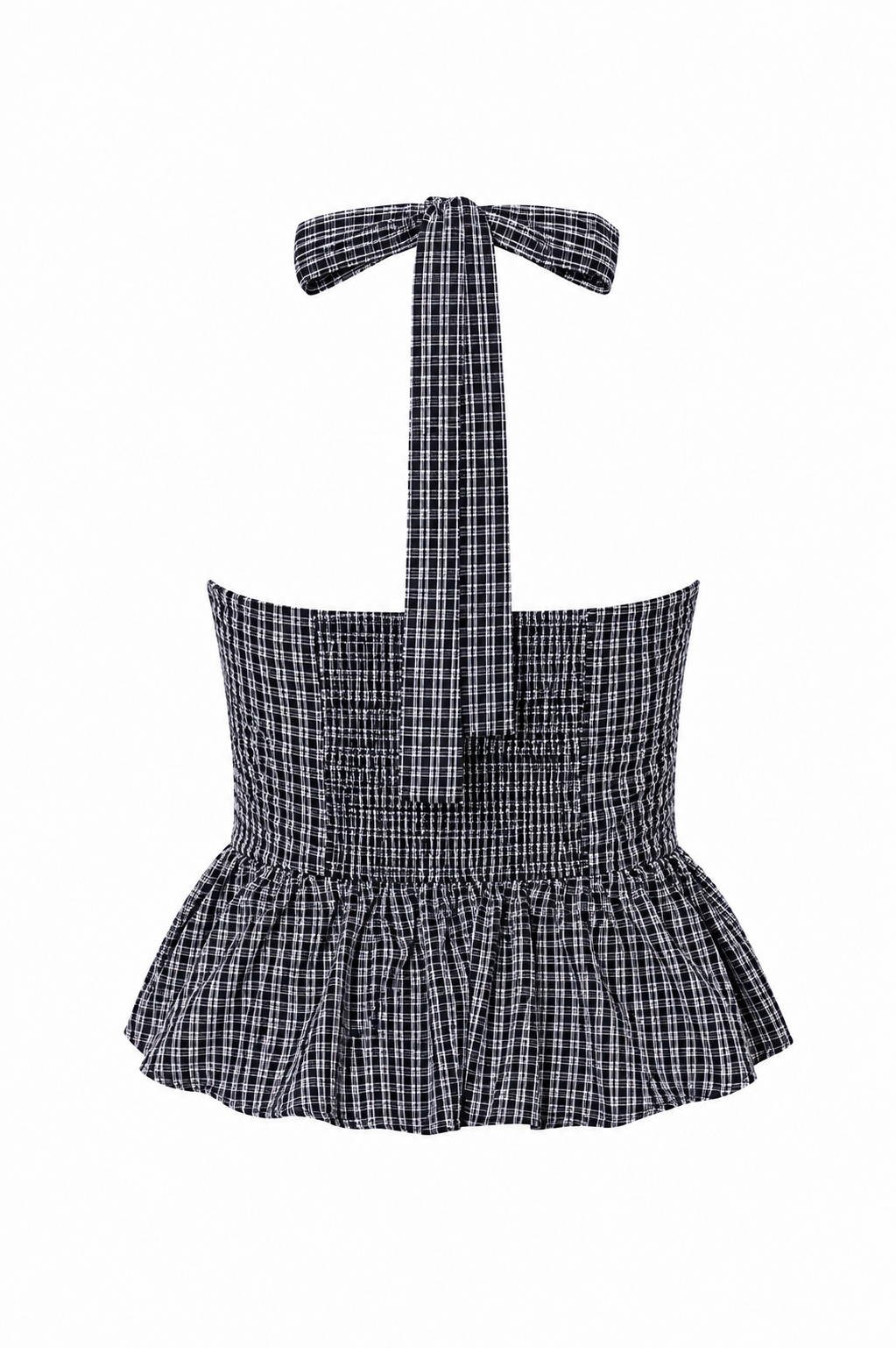 “CALI” HALTER NECK RUFFLE DETAIL NAVY TOP