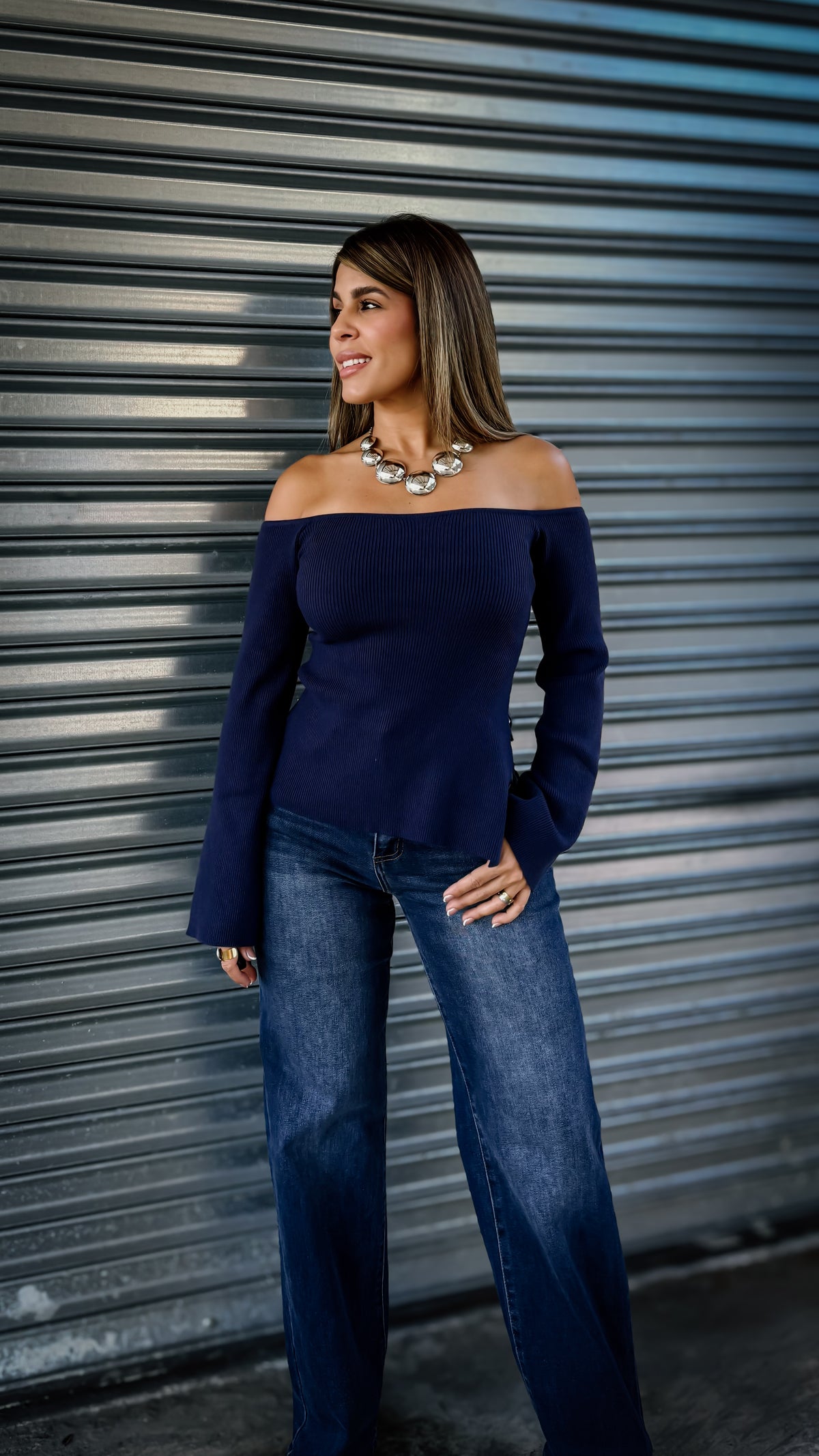 “POLENE” OFF SHOULDER SWEATER TOP