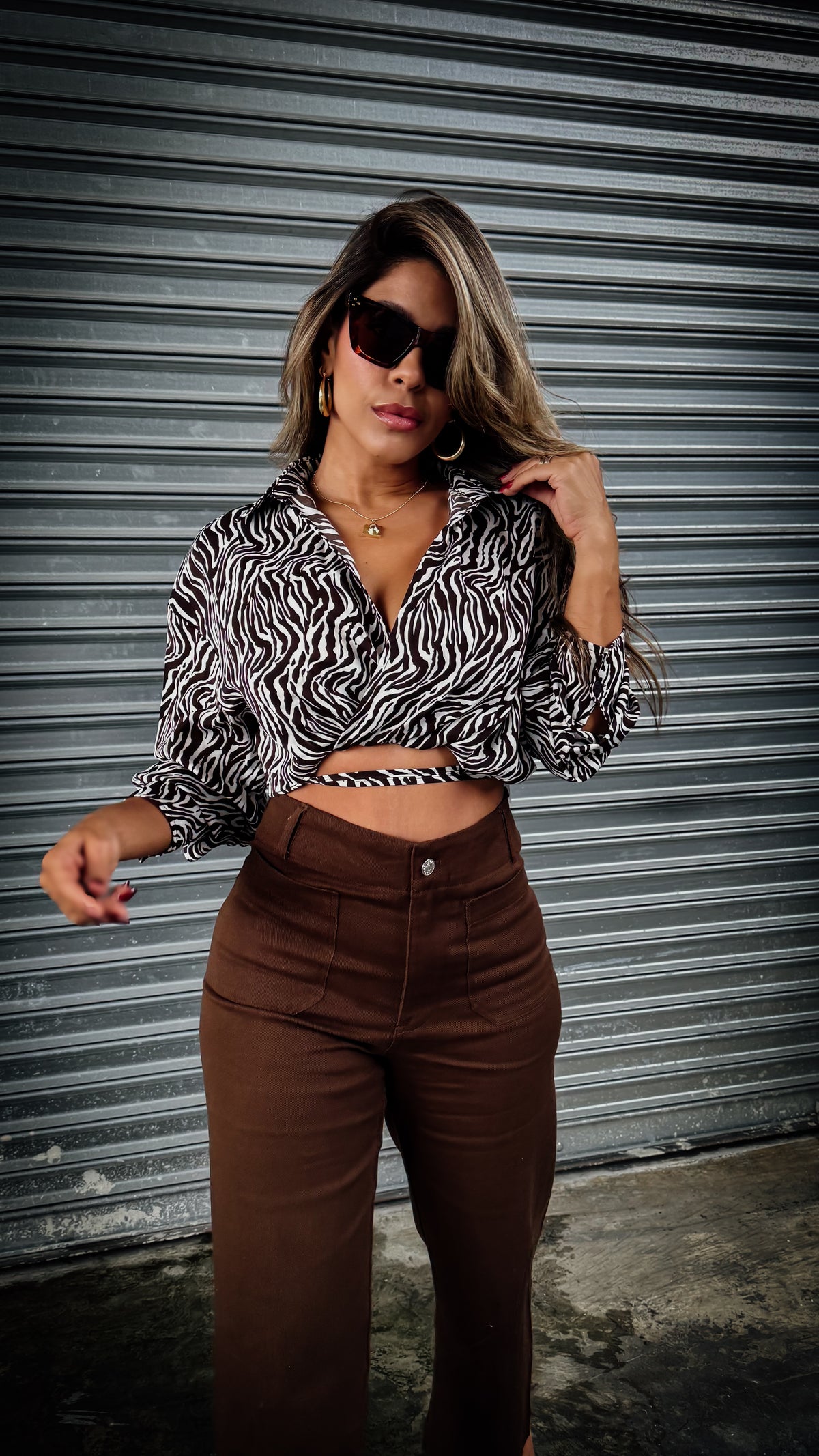 “ZENAH” ZEBRA PRINT CROPPED BLOUSE