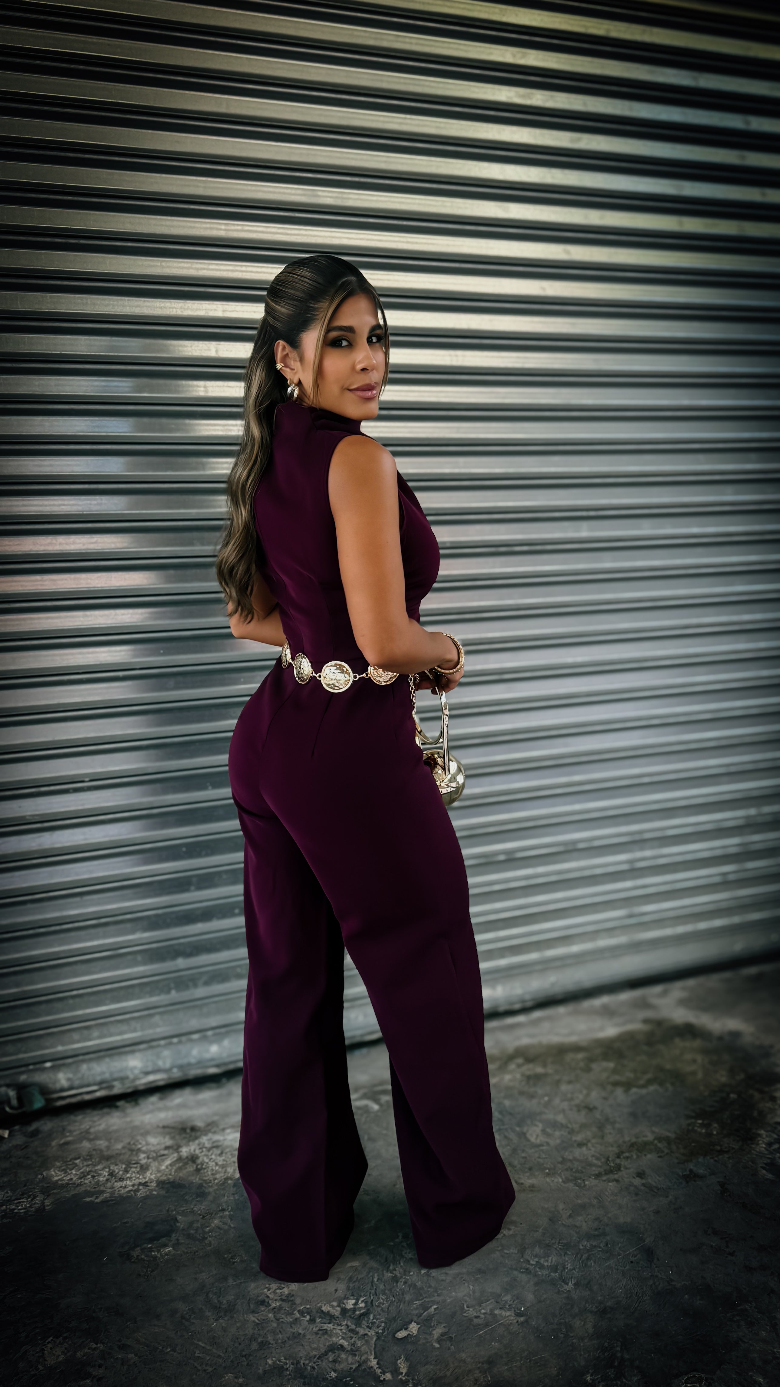 “MARIAH” DRAPED NECK BELTED JUMPSUIT