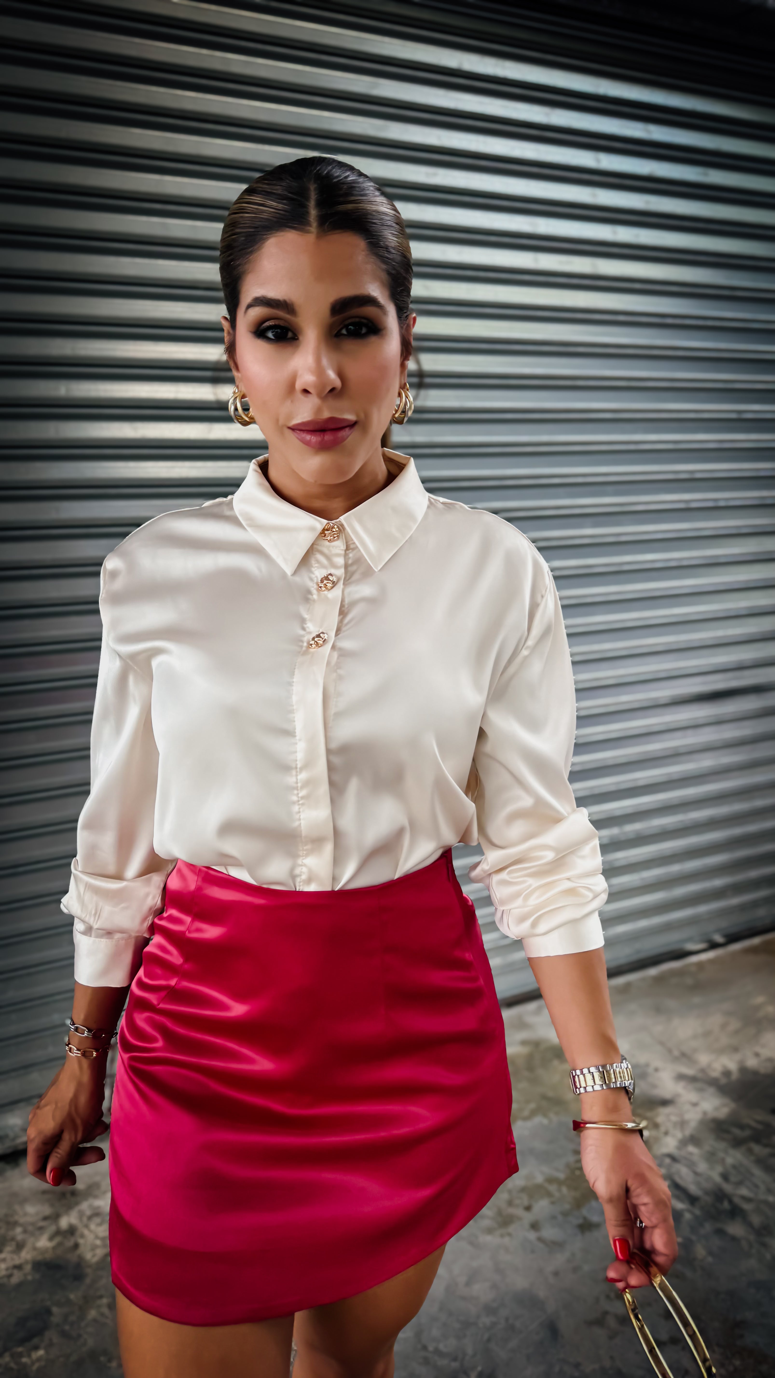 “PAULA” BUTTON DOWN COLLARED SILK BLOUSE