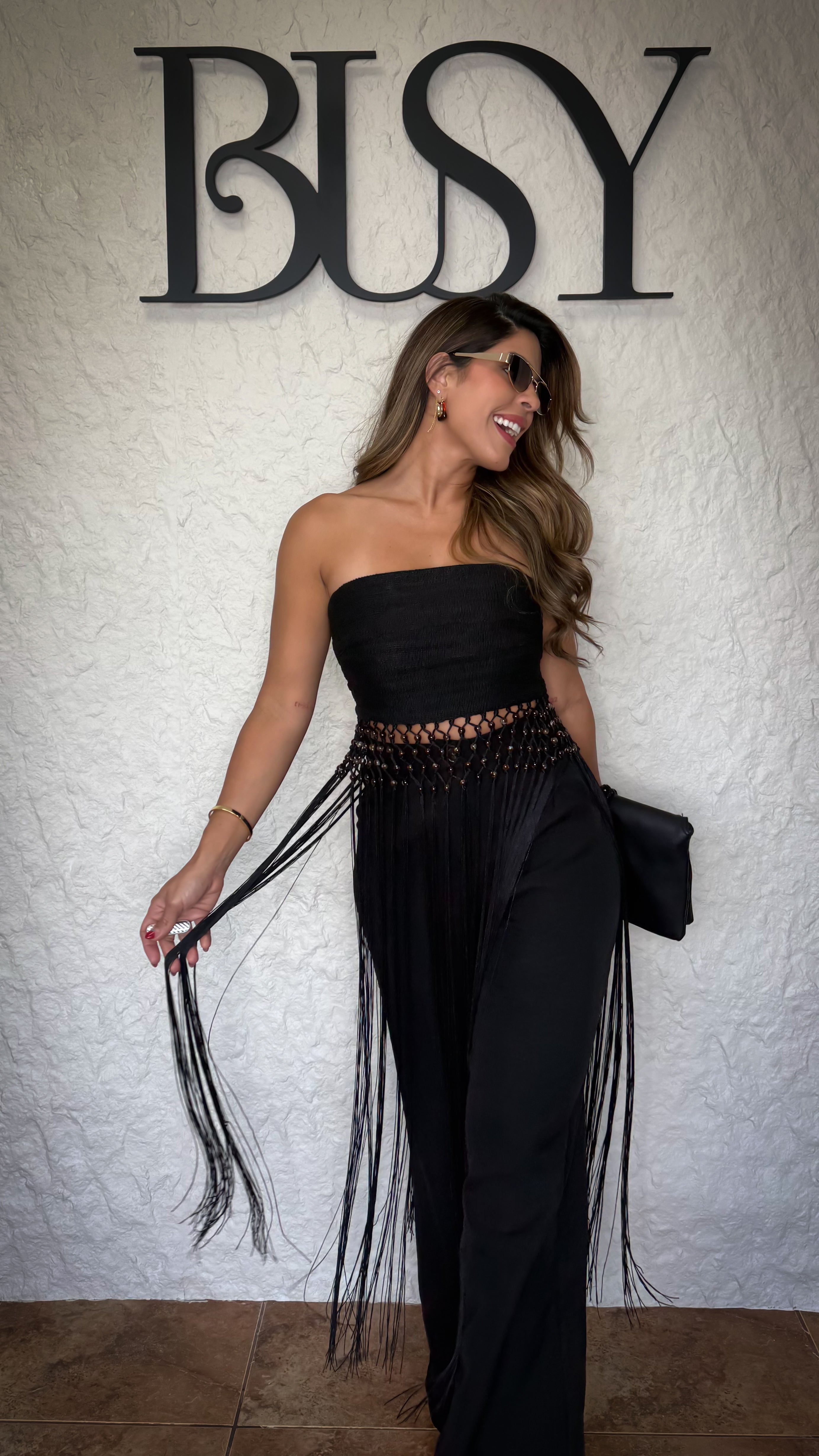 “MIDNIGHT” FRINGE MAXI TOP AND LINEN PANT