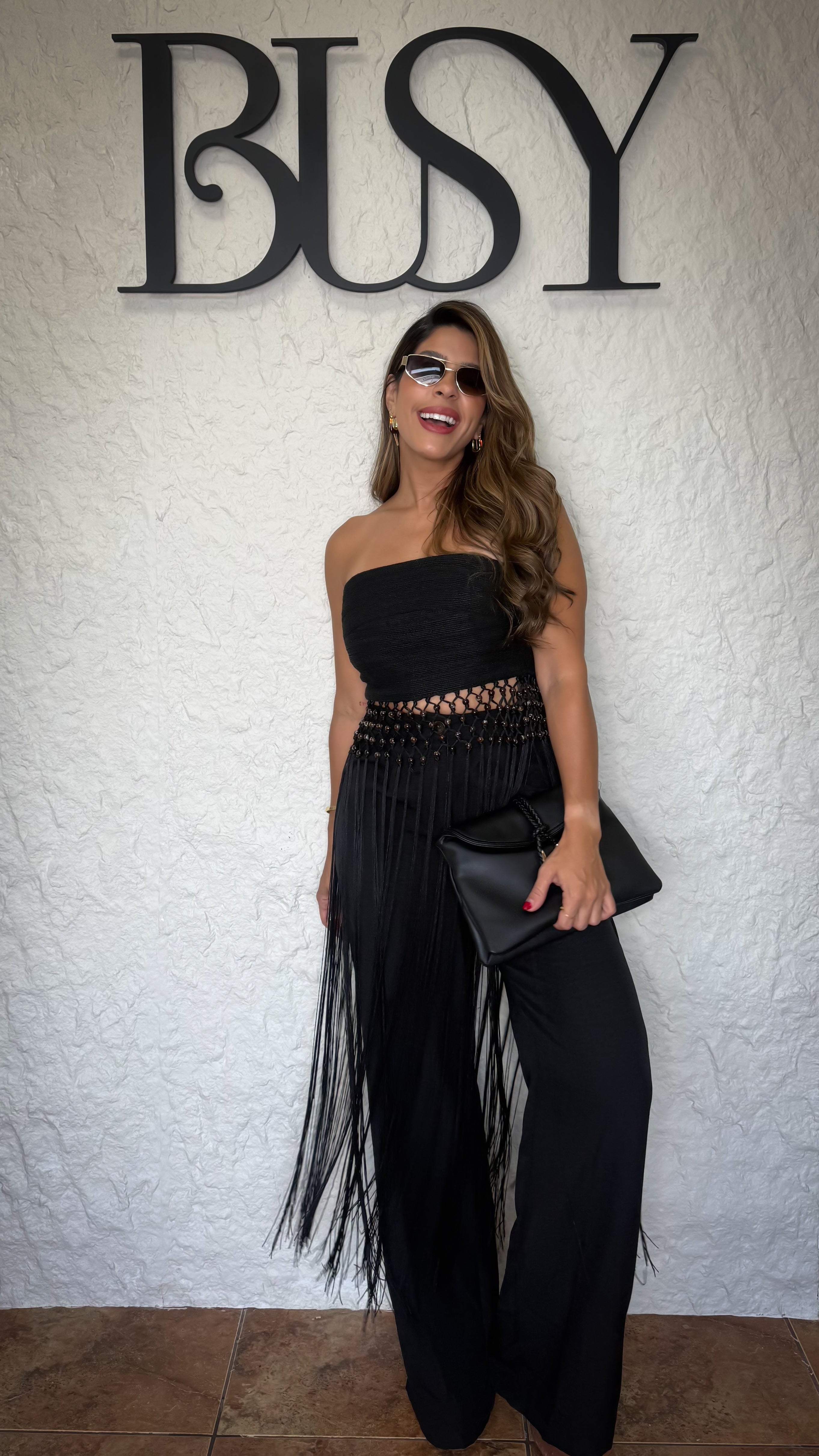 “MIDNIGHT” FRINGE MAXI TOP AND LINEN PANT
