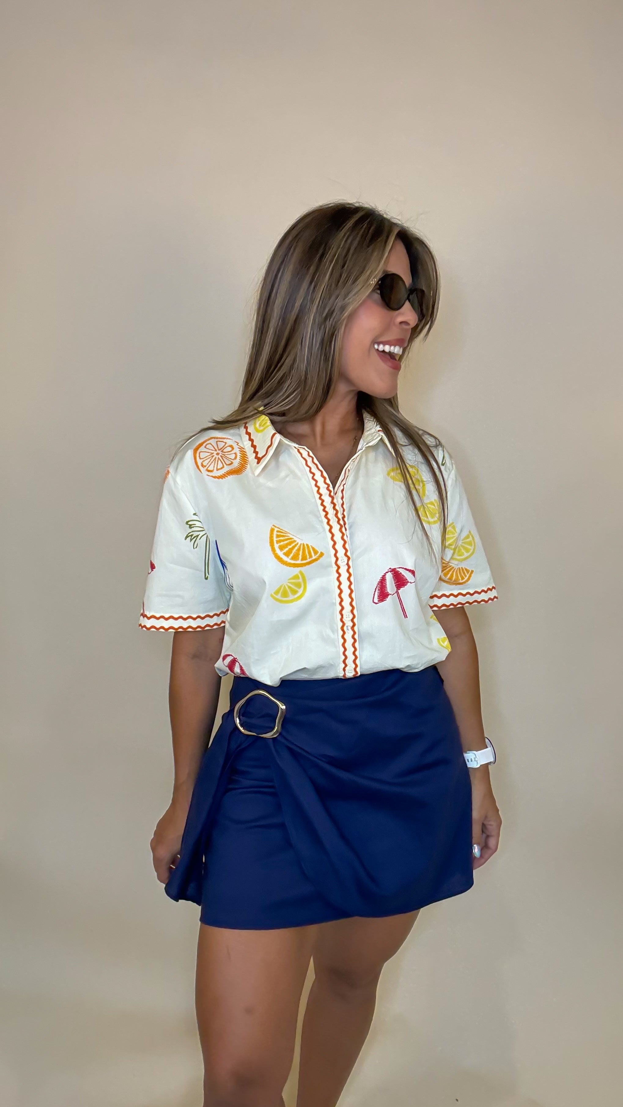 “HELEN” LINEN WRAP SKORT WITH CHARM DETAIL