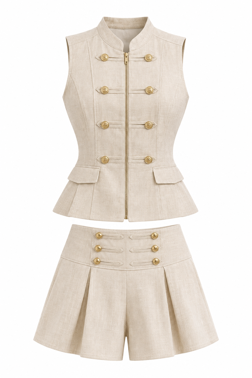 “EMMA” LINEN NAPOLEON SHORT AND VEST SET