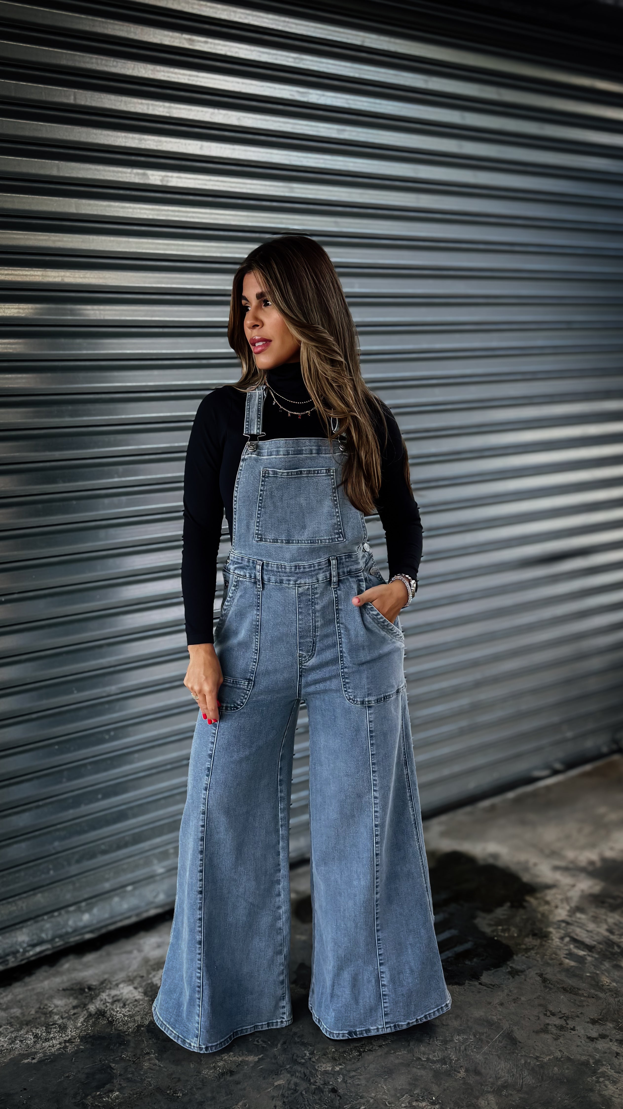 “CLAUDIA” WIDE PALAZZO DENIM OVERALL