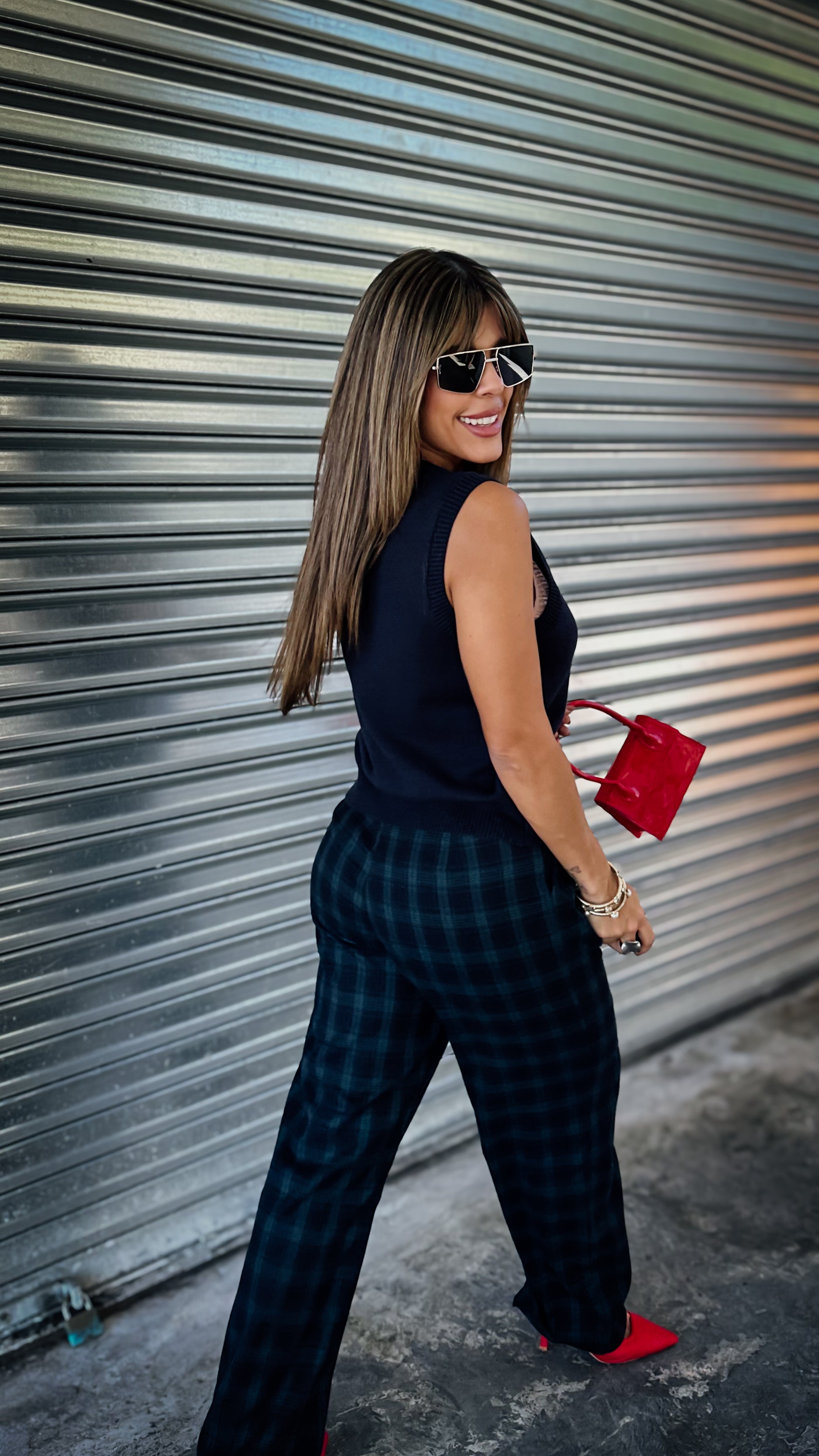 "JOLLY" PLAID HIGH WAISTED PANTS