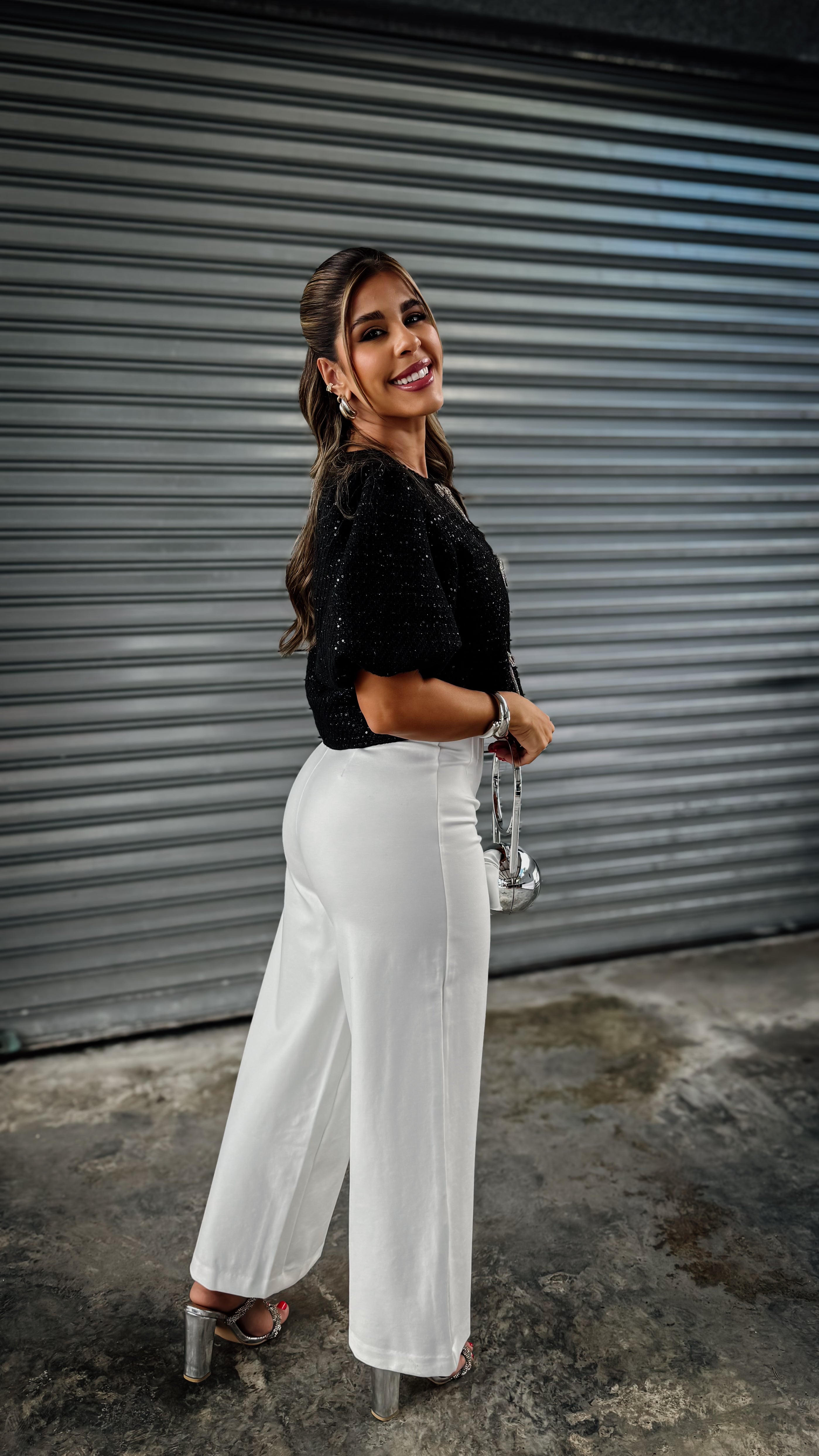 “LESLIE” TWEED CROP TOP WITH JEWEL BOWS