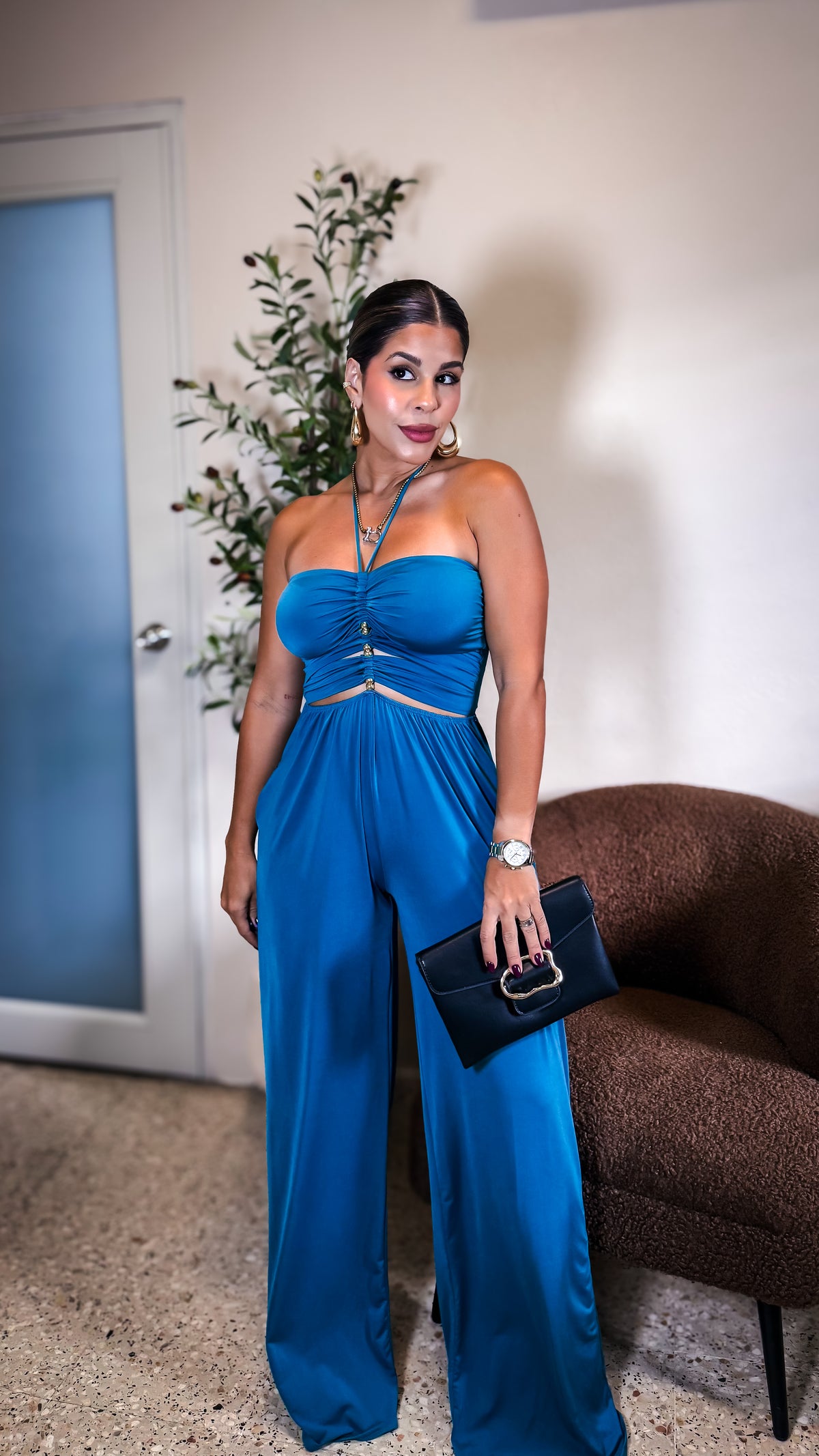 “JASMINE” CUTOUT WIDE LEG JUMPSUIT