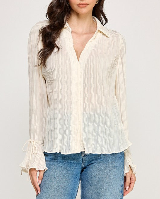 “LIANE” BUTTON DOWN SHEER TEXTURED TOP