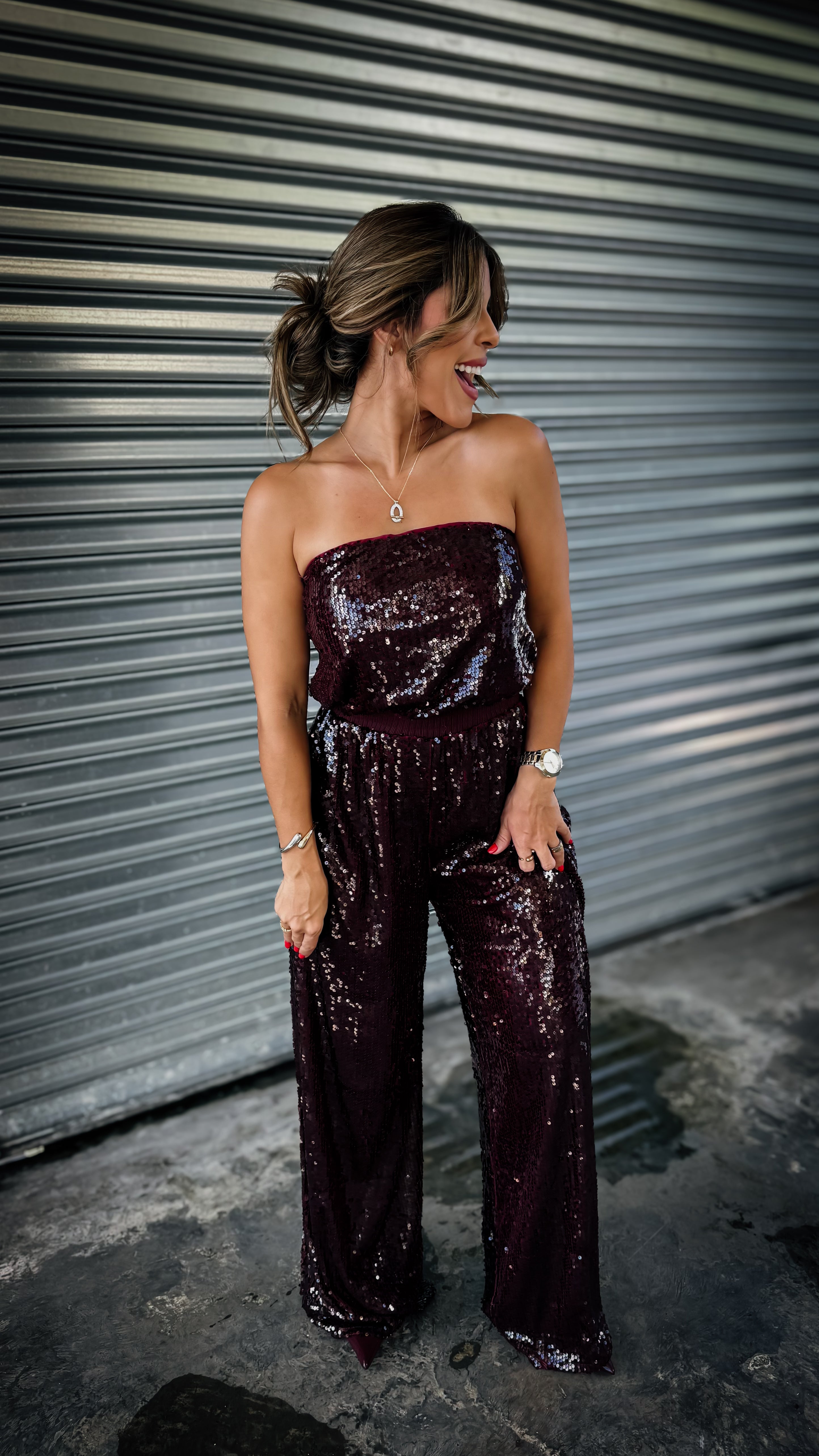 “LEXI” STRAPLESS SEQUIN WIDELEG JUMPSUIT