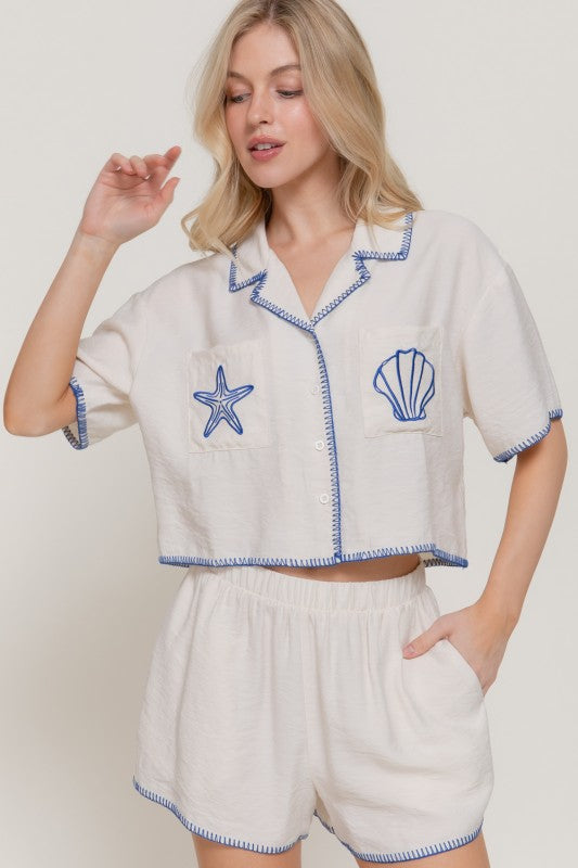 “DEL MAR” EMBROIDERED BOXY SHIRT WITH SHORT
