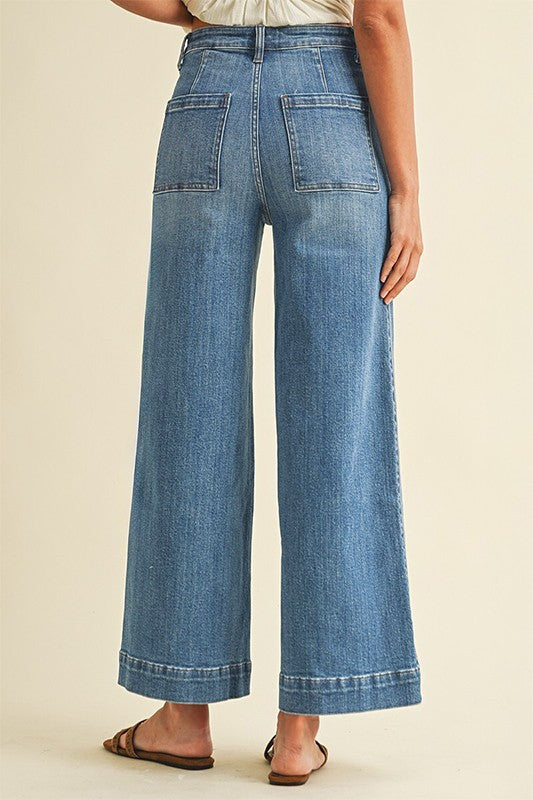 “MEGAN” STRETCH HIGH RISE WIDE LEG CROPPED DENIM