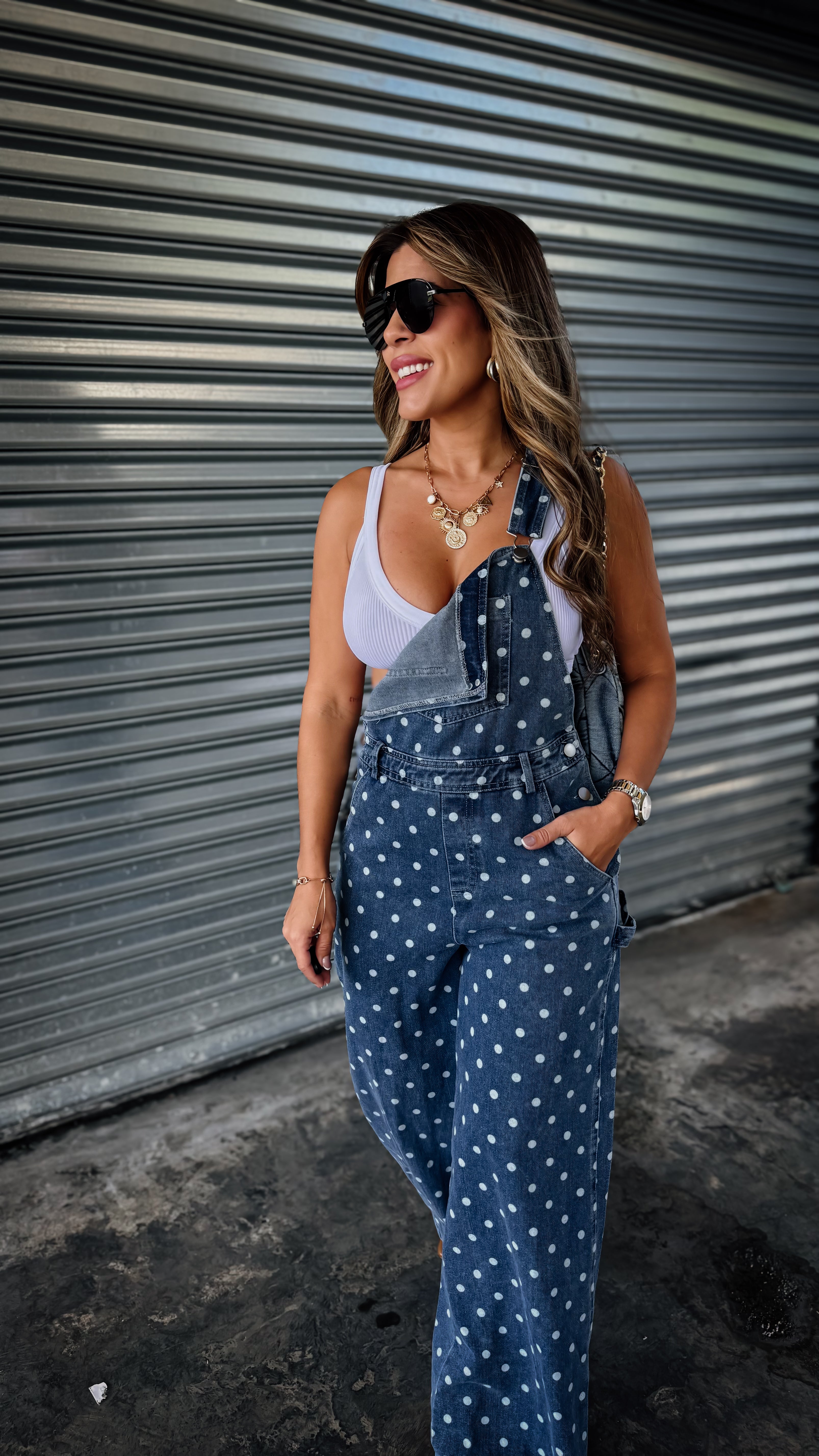 “ZOE” PRINTED DENIM OVERALL