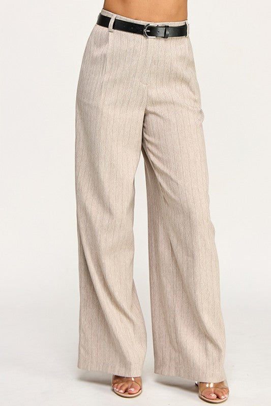 “KATE” BELTED PIN STRIPE TROUSER