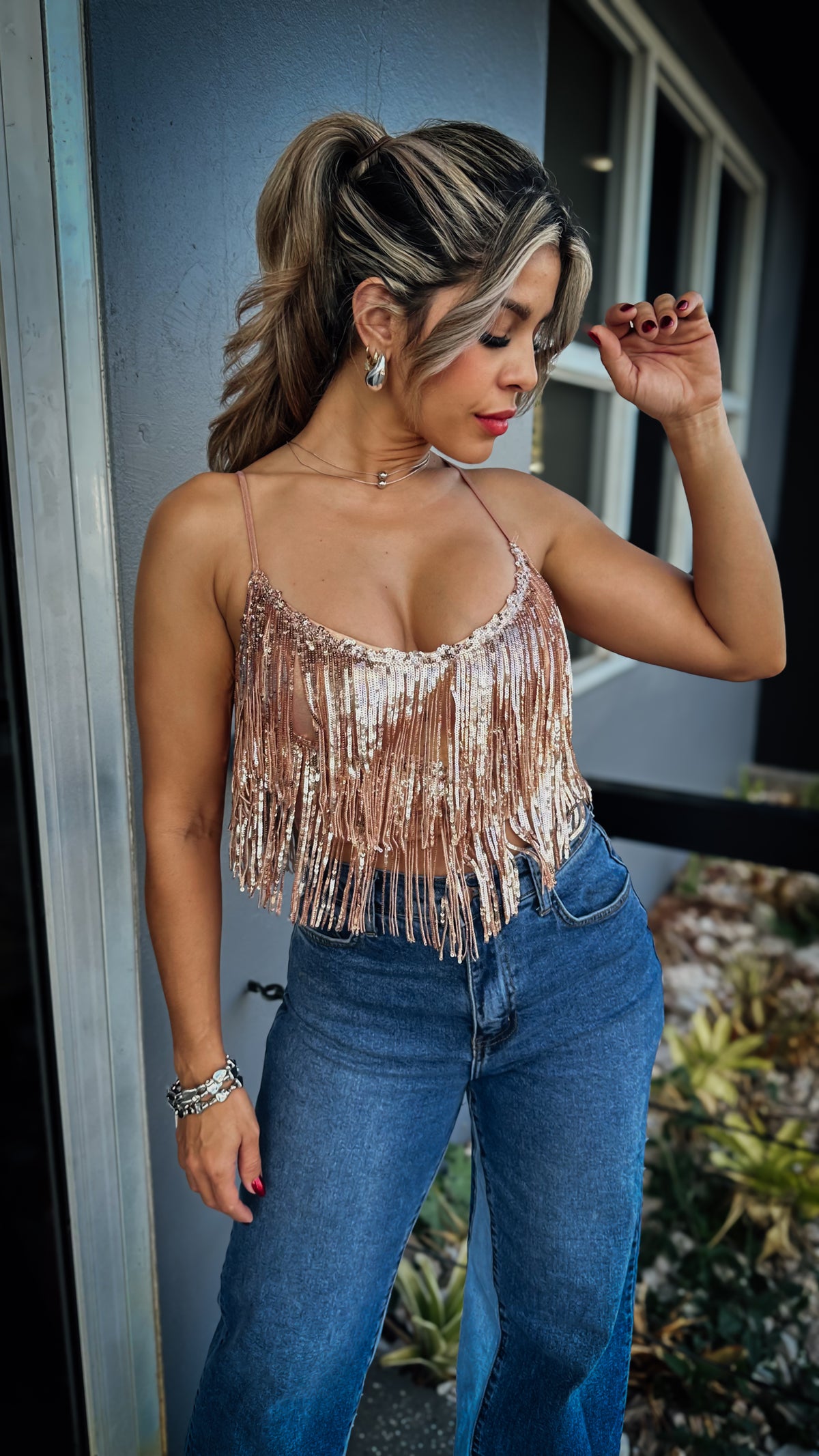 “CAROLINA” SEQUIN FRINGE TOP