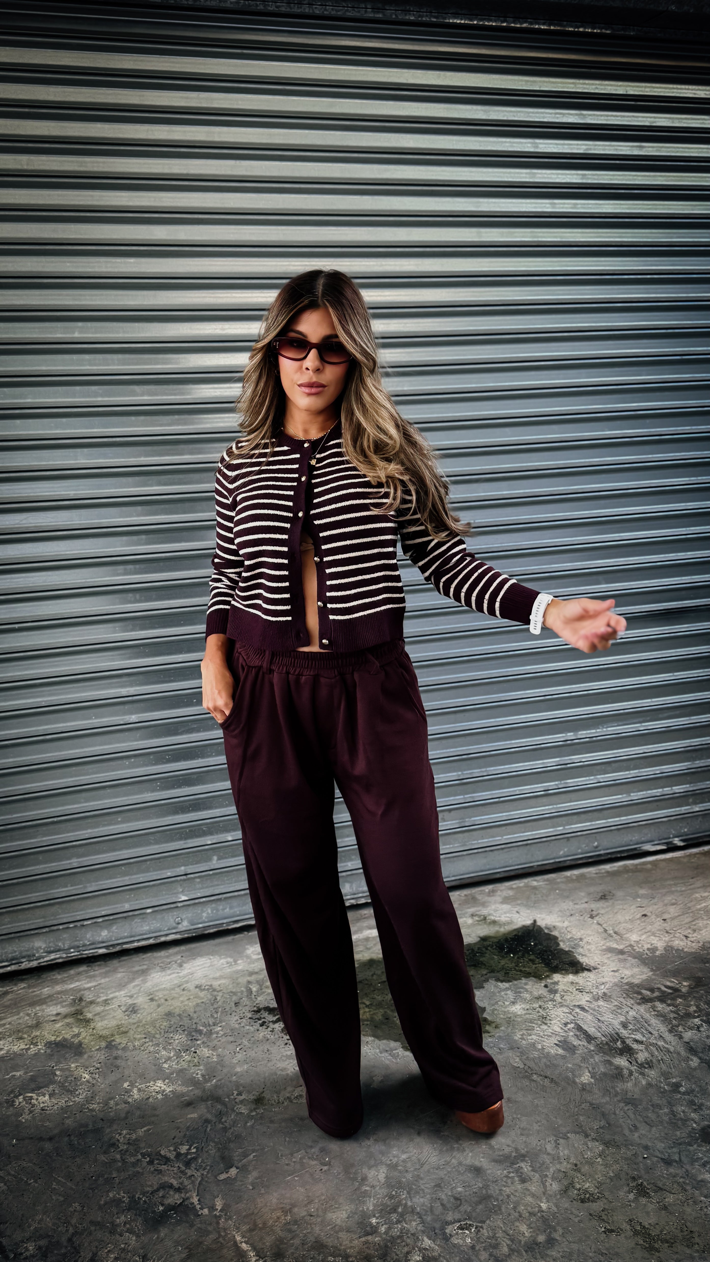 “TAYLOR” STRIPED CREW NECK CARDIGAN