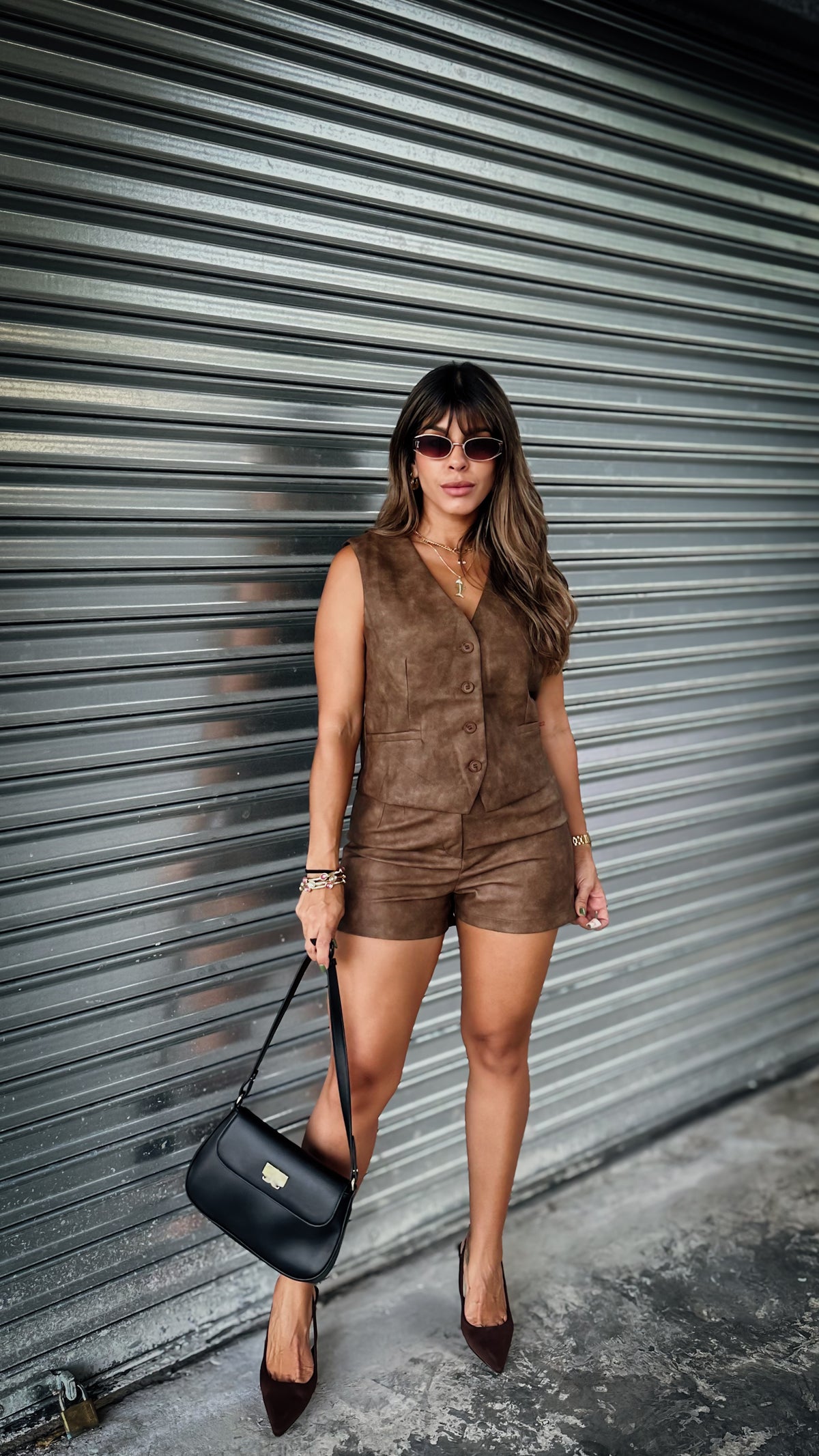 “RONNIE” PLEATHER TAILORED VEST & SHORTS SET