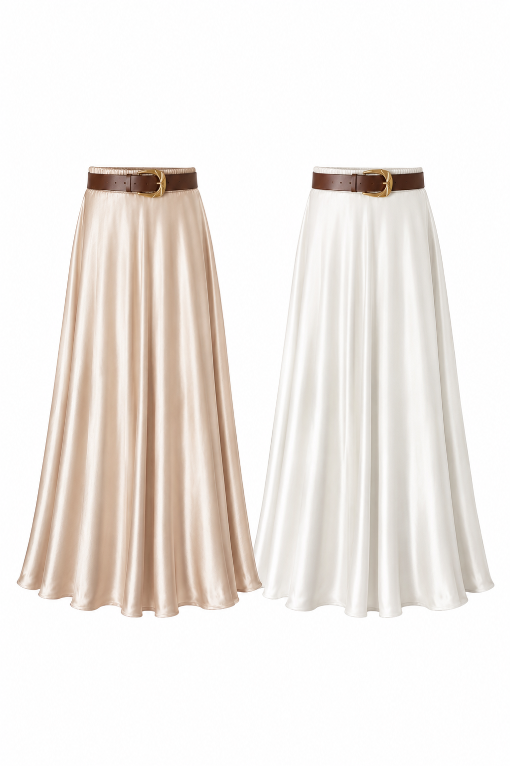 “DIANNA” A LINE MAXI SILK SKIRT WITH BELT