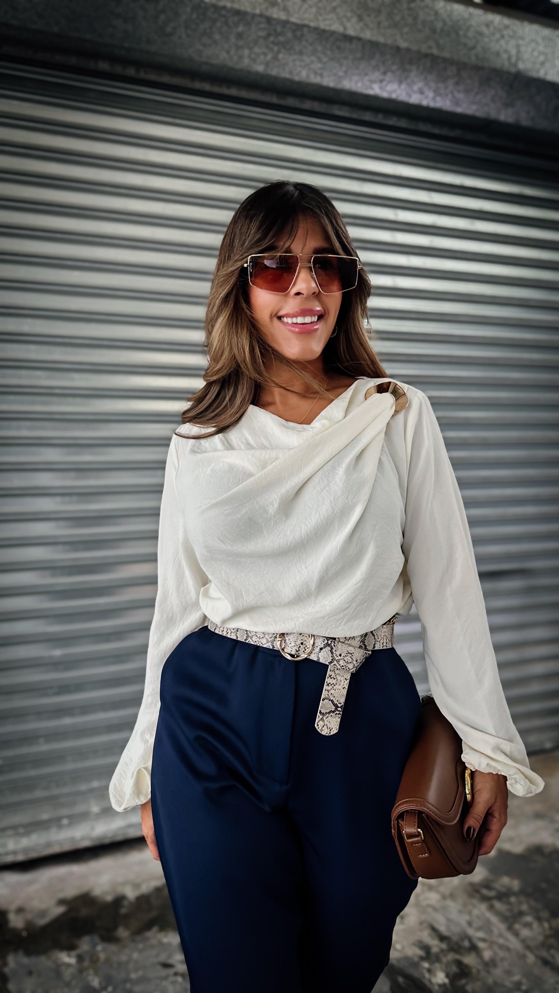 "GENEVIEVE" FLOWY NECKLINE WITH SHOULDER DETAIL TOP