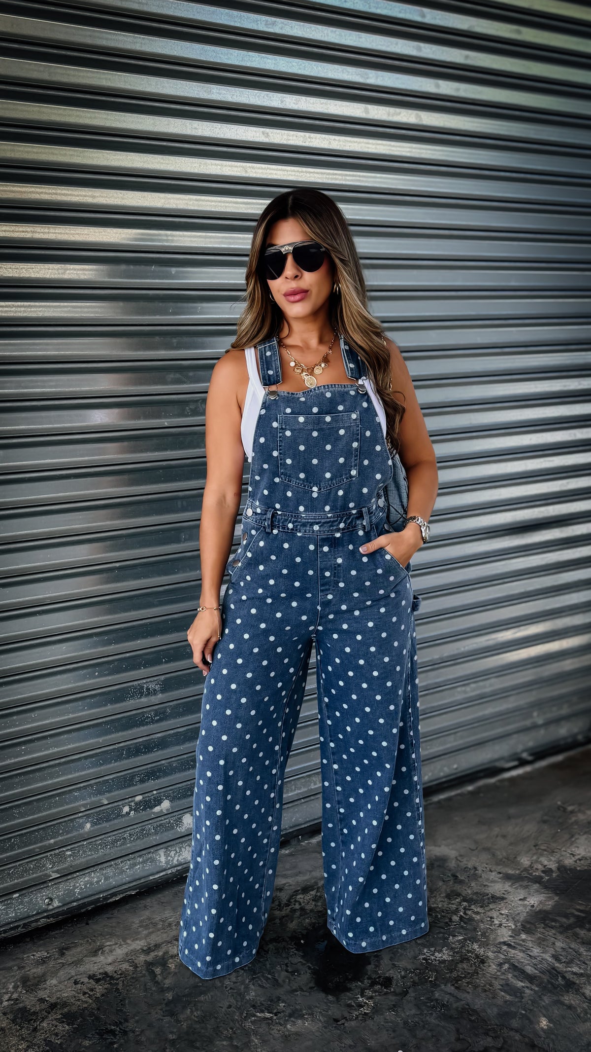 “ZOE” PRINTED DENIM OVERALL