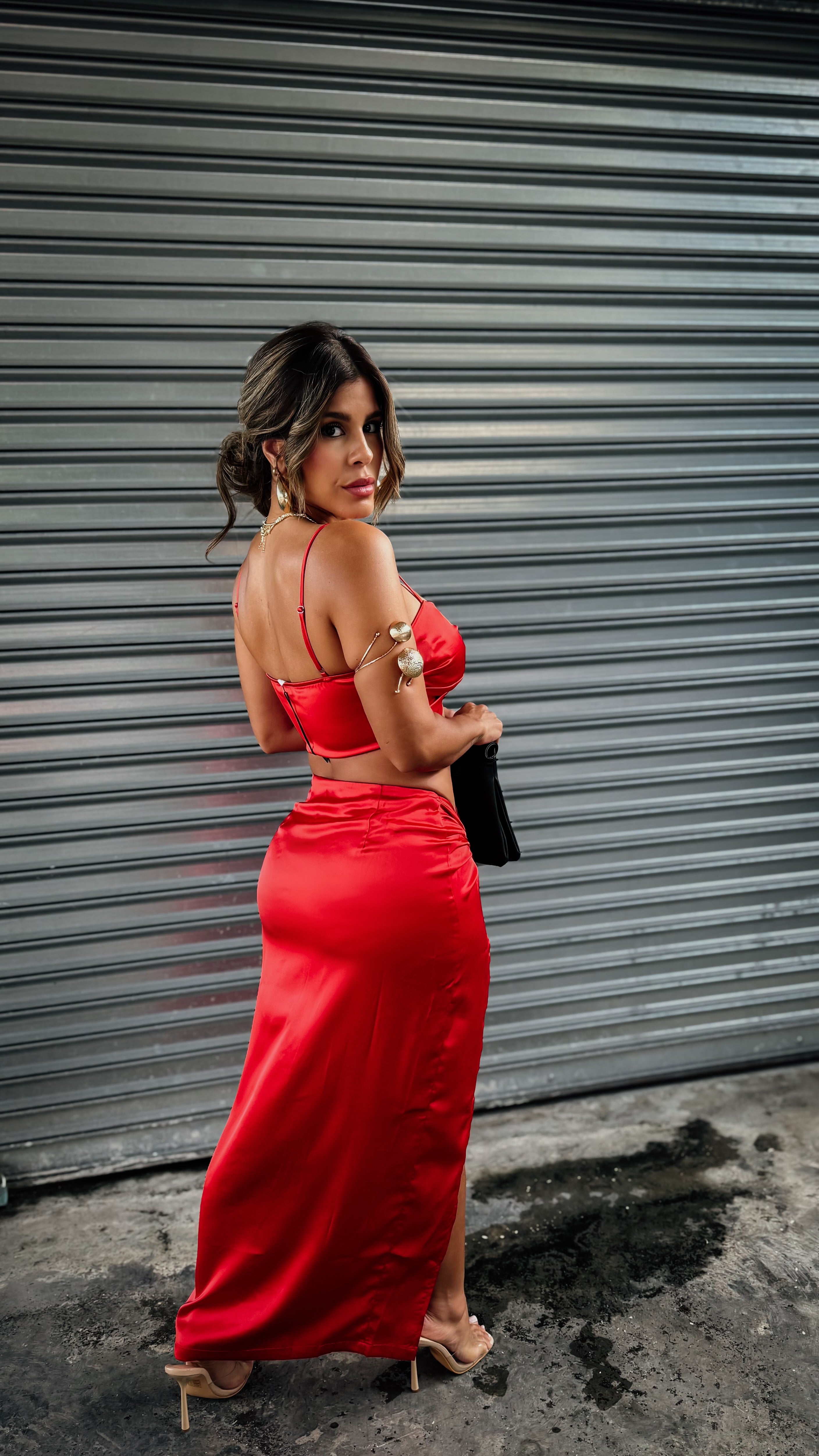 “MILAN” SATIN TWIST BRA TOP AND SKIRT SET