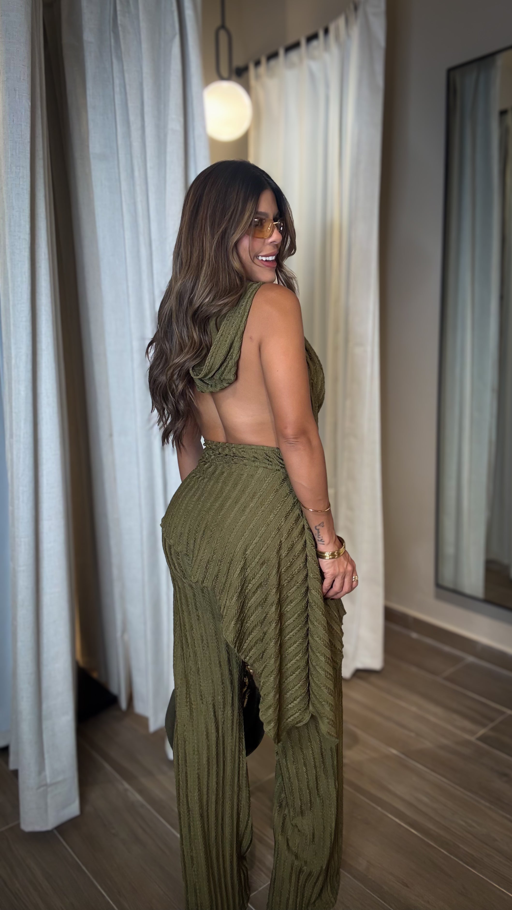 “SAMARAH” COWL NECK ASYMMETRIC TOP AND WIDE LEG PANT SET