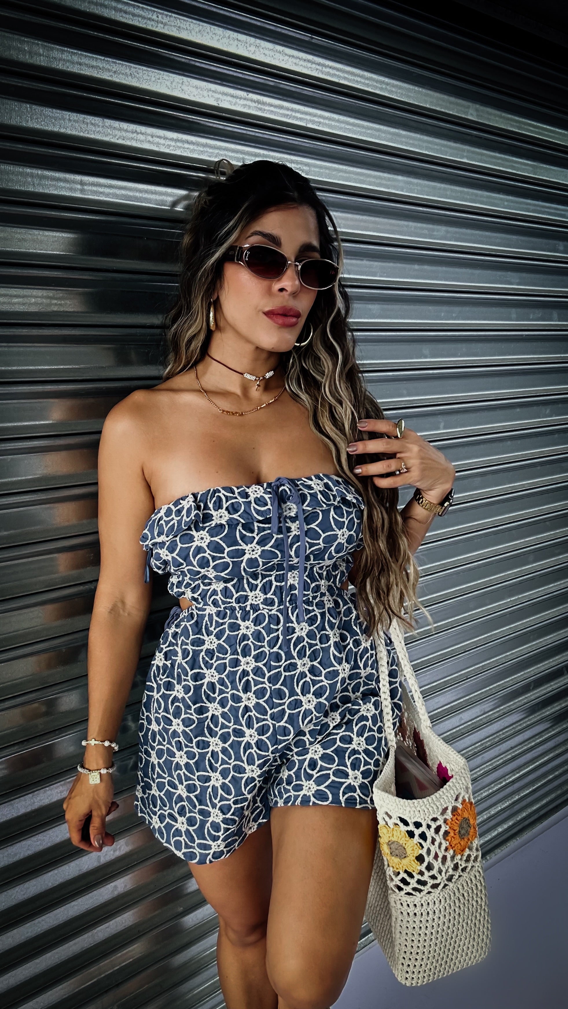 “STACY” FLORAL EMBROIDERED CUT OUT ROMPER