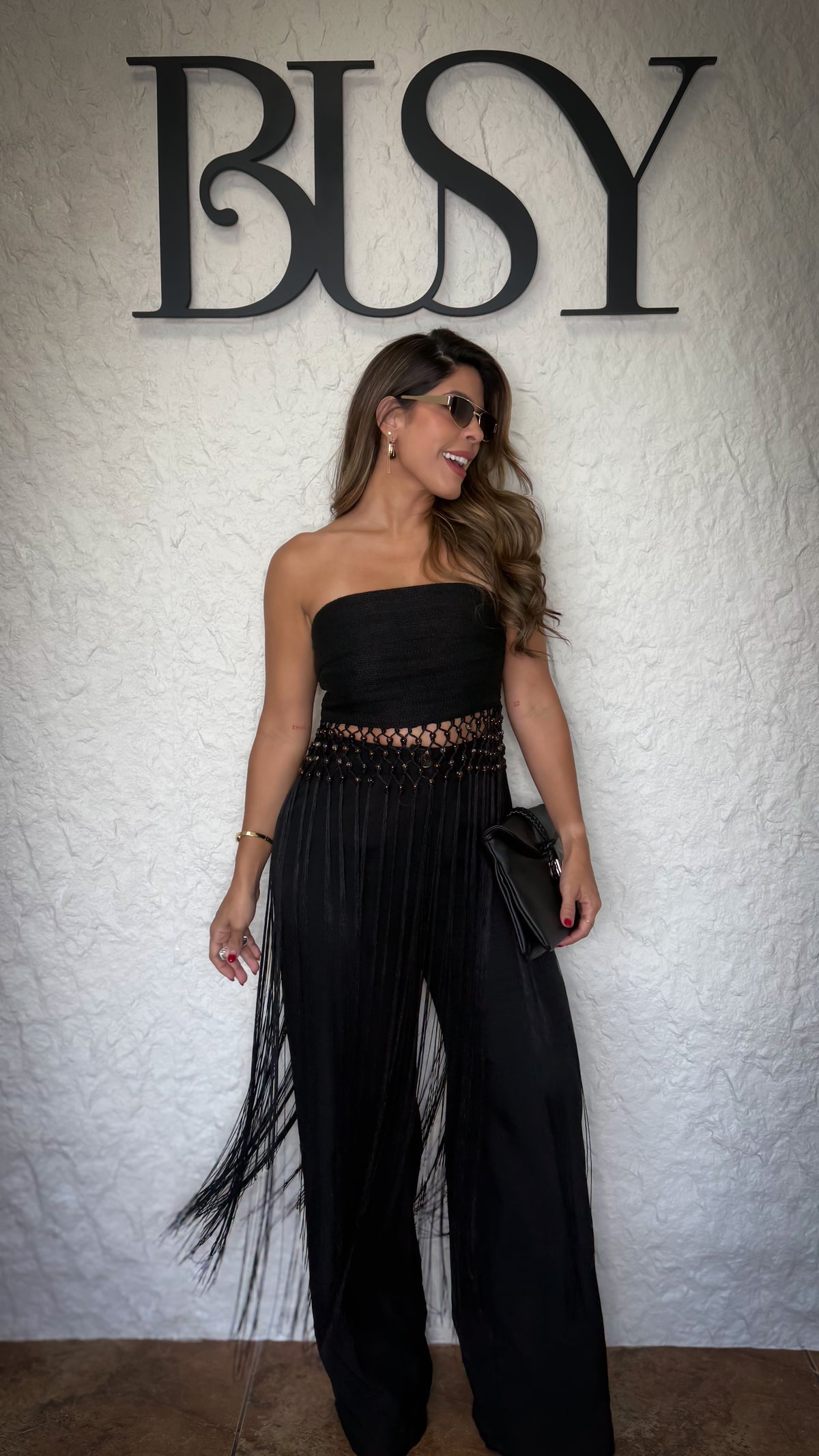 “MIDNIGHT” FRINGE MAXI TOP AND LINEN PANT
