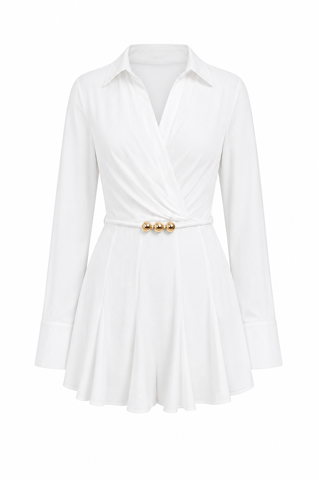 “EMI” SOLID COLLARED NECK FLARE SHIRT DRESS
