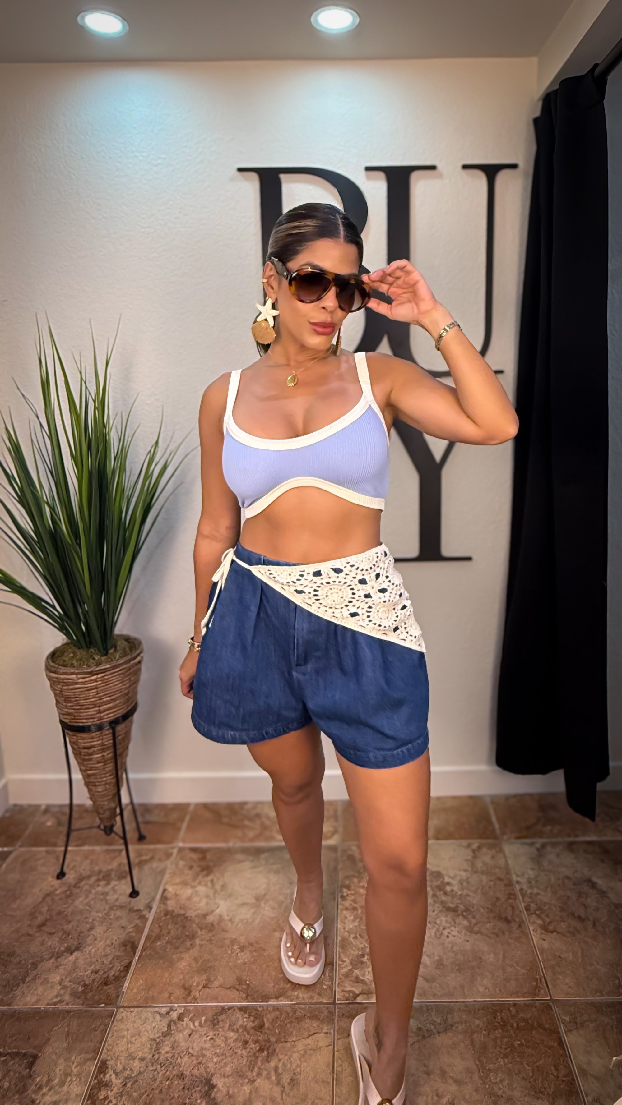 “MARINA” DENIM HIGH WAISTED FRONT PLEAT SHORTS
