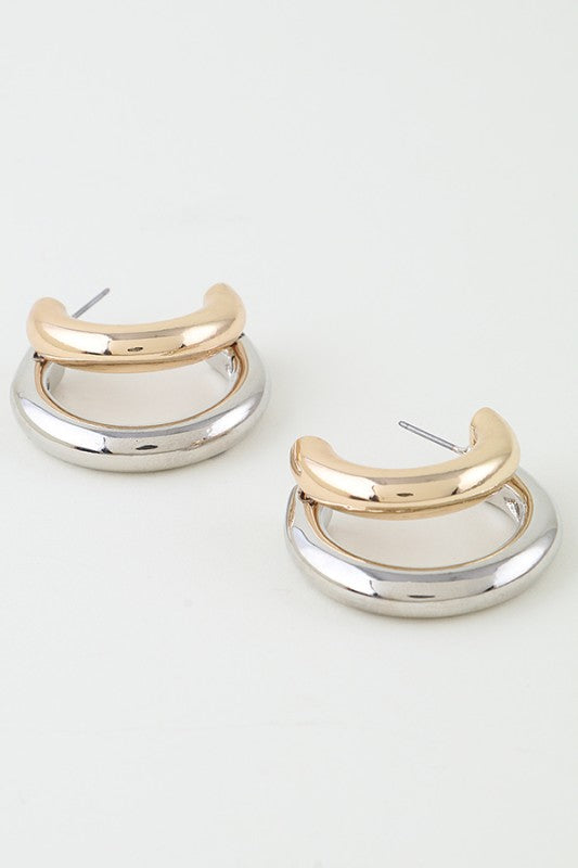 TWO TONED HOOP DOUBLE HOOP EARRINGS