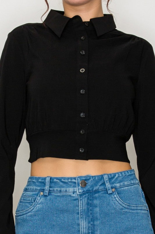 “RILEY” CROPPED BUTTON DOWN SHIRT