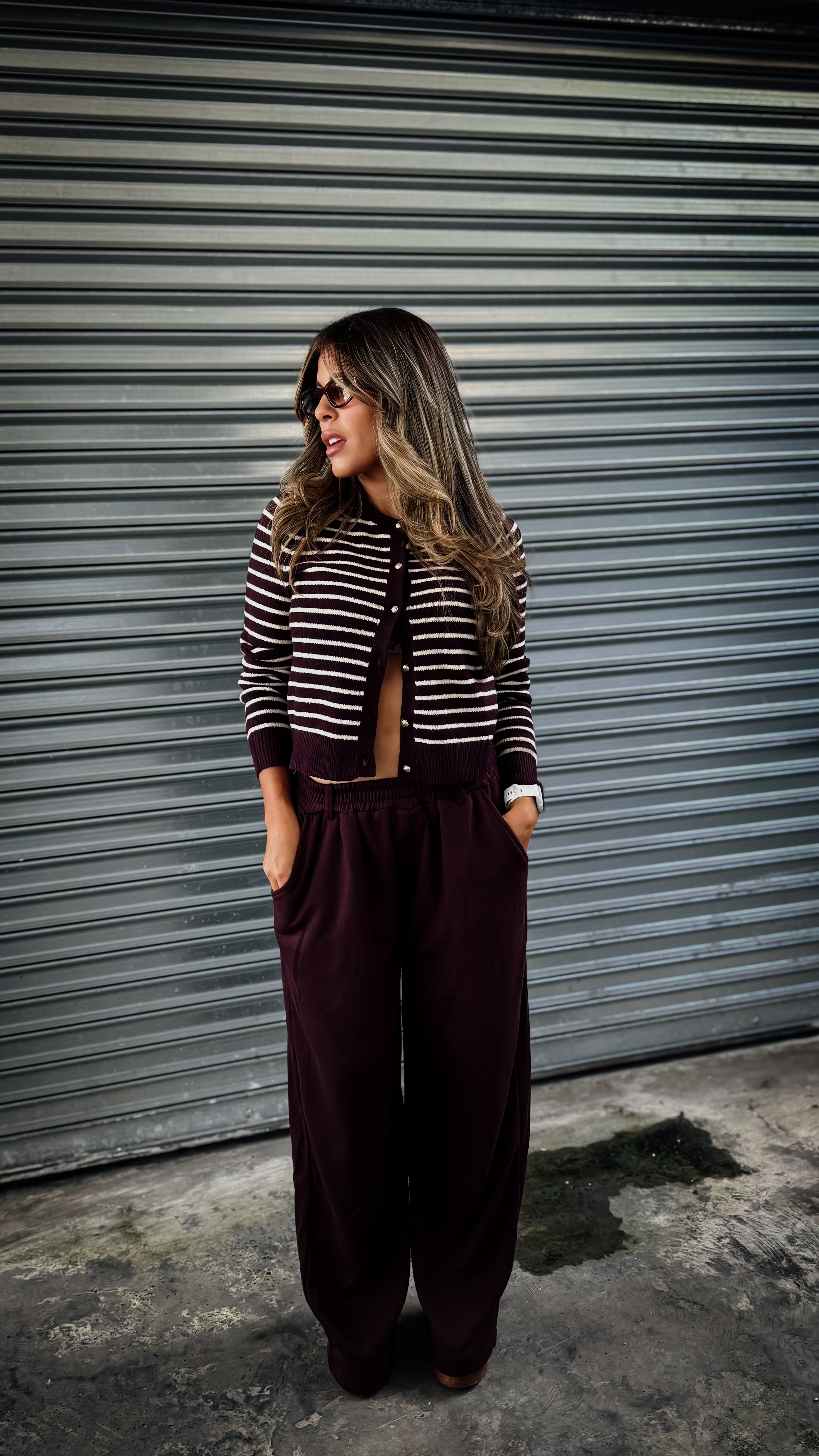 “TAYLOR” STRIPED CREW NECK CARDIGAN
