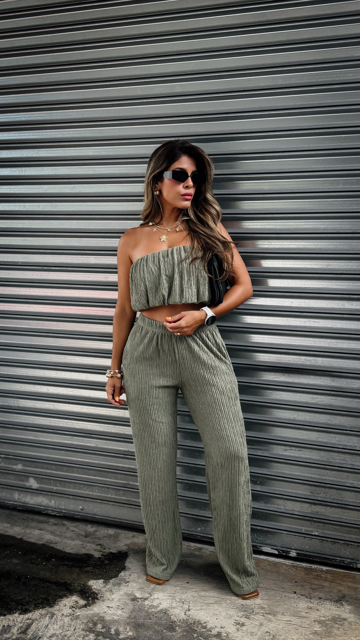 “JACKIE” TEXTURED TUBE TOP AND SHORTS SET
