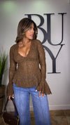 “LUCRECIA” LACE V-NECK BELL SLEEVE TOP