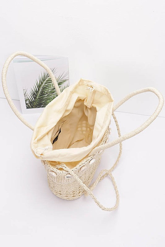 “CARACOL” SRAW SHELL TOTE BAG TAN