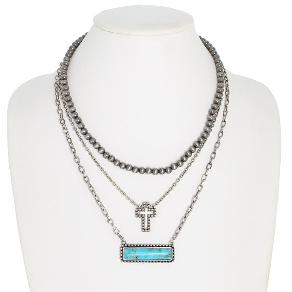 WESTERN CROSS LAYERED CHAIN NECKLACE