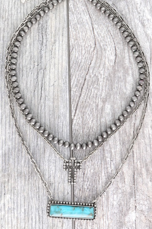 WESTERN CROSS LAYERED CHAIN NECKLACE