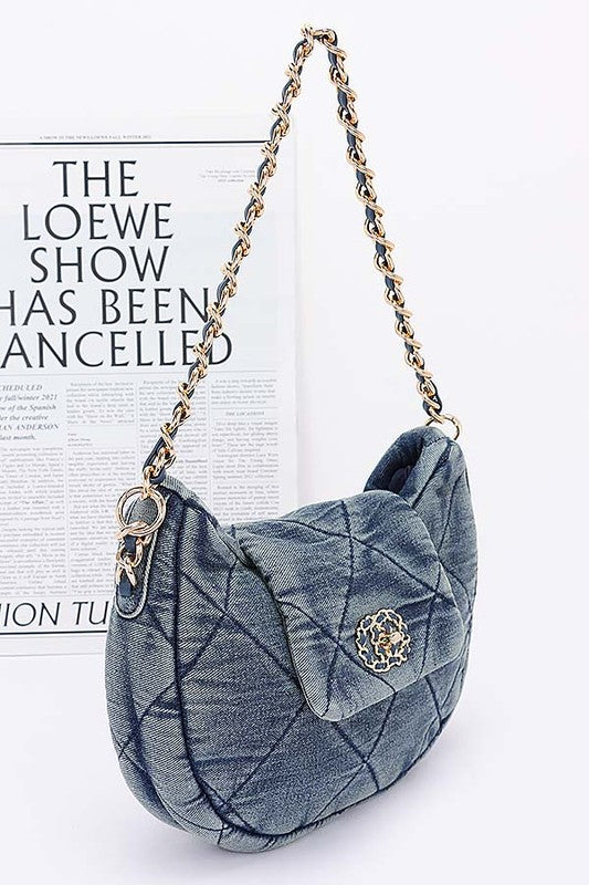 QUILTED WASHED DENIM CROSSBODY BAG
