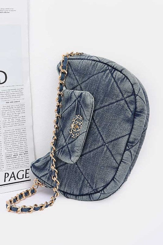 QUILTED WASHED DENIM CROSSBODY BAG