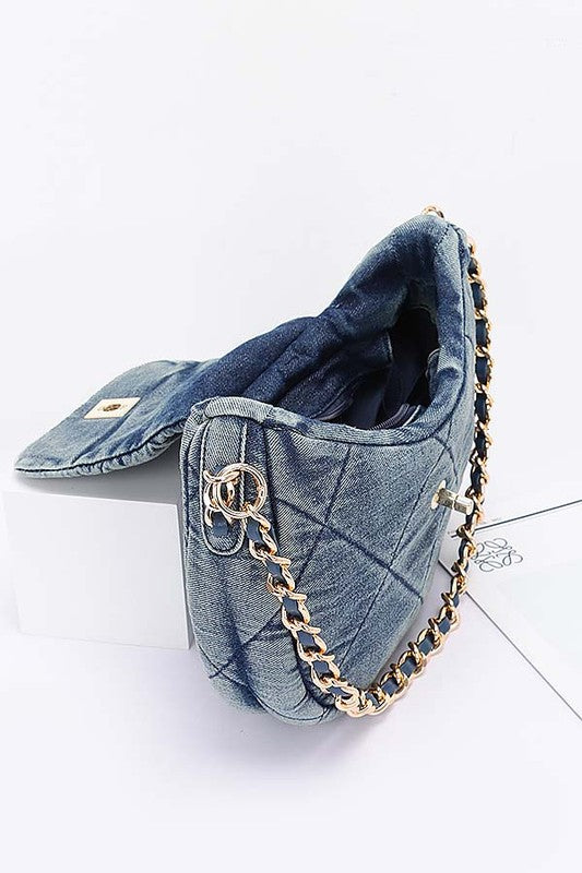 QUILTED WASHED DENIM CROSSBODY BAG