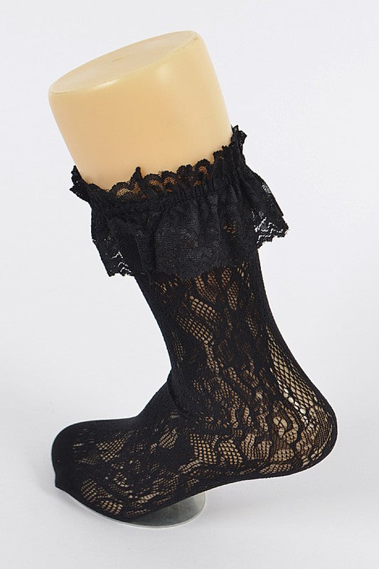 LACED FLORAL MESH SOCKS