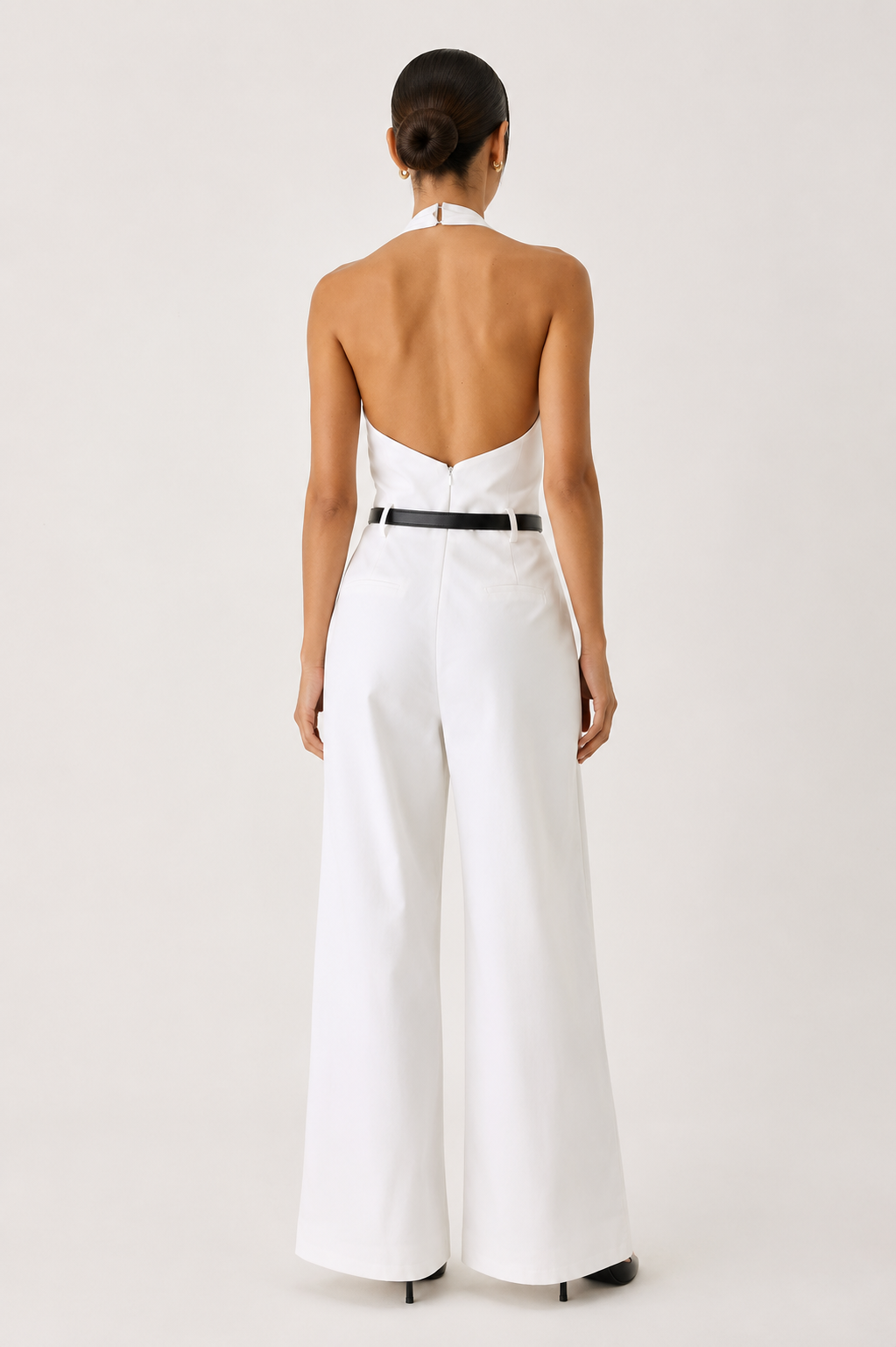 “AURA” SOLID HALTER DENIM JUMPSUIT