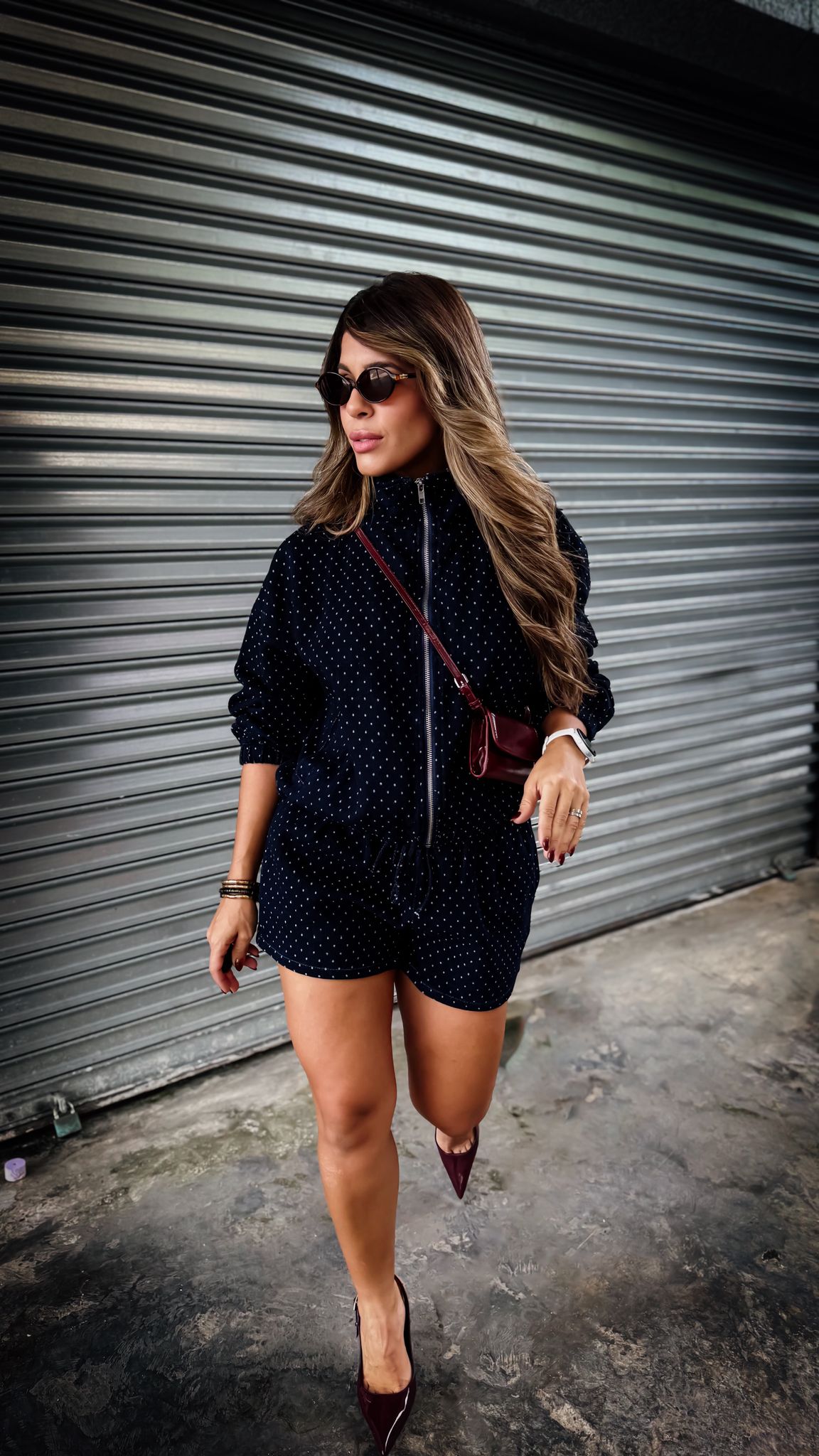 “LOLITA” POLKA DOT DENIM JACKET AND SHORT SET