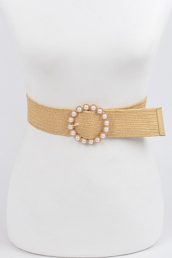 PEARL BUCKLE STRAW BELT