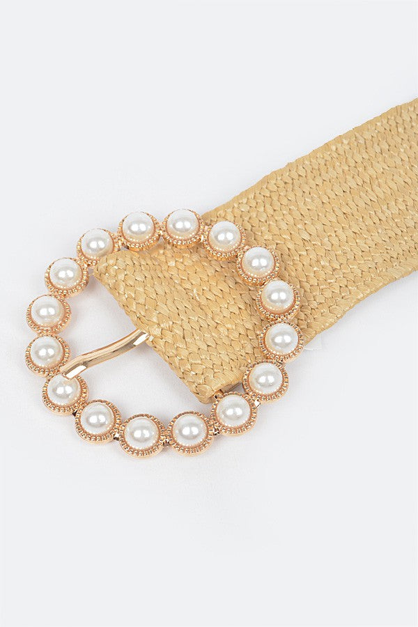 PEARL BUCKLE STRAW BELT