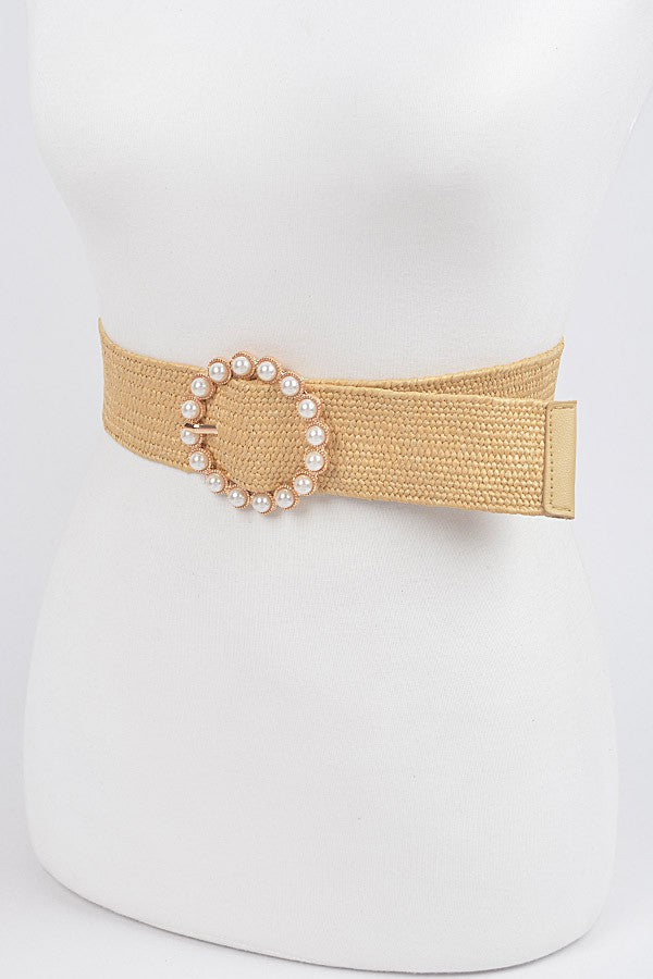 PEARL BUCKLE STRAW BELT